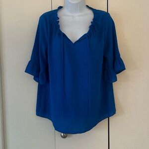 Cece ruffle trim tie front blouse S